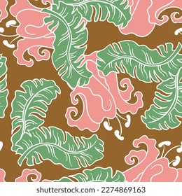 Banana plant leaves vector pattern for textile design, fabric print, wallpaper, digital paper. Palm tree leaf background, jungle vintage style, hand drawn illustration for cafe, spa hotel decoration.