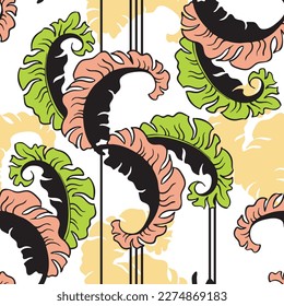 Banana plant leaves vector pattern for textile design, fabric print, wallpaper, digital paper. Palm tree leaf background, jungle vintage style, hand drawn illustration for cafe, spa hotel decoration.