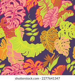 La planta de plátano deja un patrón vectorial para el diseño textil, impresión de tela, papel pintado, papel digital. Fondo de hojas de palmera, estilo vintage jungla, ilustración a mano para café, decoración de hotel spa.