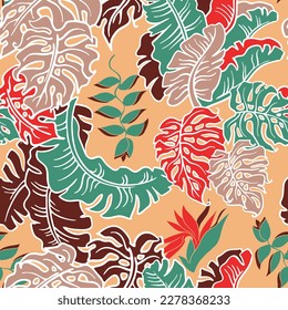 La planta de plátano deja un patrón vectorial para el diseño textil, impresión de tela, papel pintado, papel digital. Fondo de hojas de palmera, estilo vintage jungla, ilustración a mano para café, decoración de hotel spa.