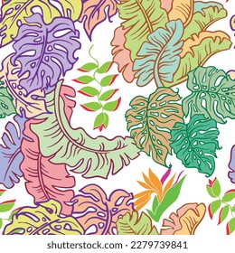 Bananenpflanze hinterlässt Vektormuster für Textil-Design, Stoffdruck, Tapete, Digitalpapier. Palmenblätterhintergrund, Dschungelwinterstil, handgezeichnete Illustration für Café, Spa-Hoteldekoration.