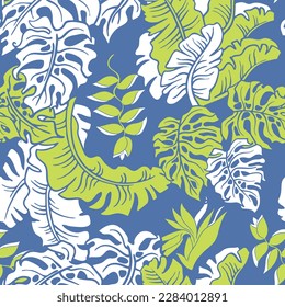 Banana plant leaves vector pattern for textile design, fabric print, wallpaper, digital paper. Palm tree leaf background, jungle vintage style, hand drawn illustration for cafe, spa hotel decoration.
