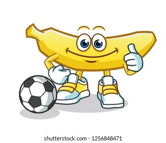 banana playing football mascot vector cartoon illustration