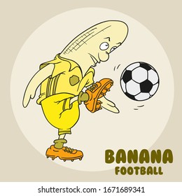 banana playing football mascot vector cartoon illustration.  