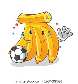 banana playing football and waving cartoon. exercise and sweating. cute chibi cartoon mascot vector