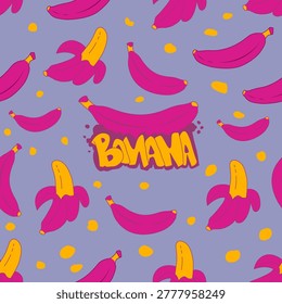 Banana pop art seamless pattern, banana fruit with pop art colors. Suitable for background, wallpaper or wrapping.