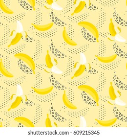 Banana pop art seamless vector pattern on white. Pop art dotted abstract background.