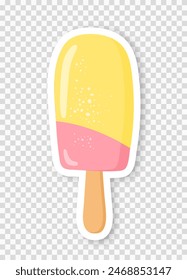 Banana raspberry ice cream on a stick on a transparent background. Trendy pop art design of the 80s. Vector EPS 10.