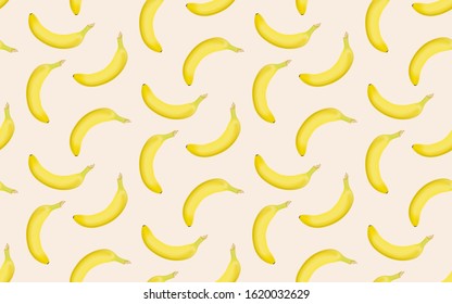 Banana realistic seamless pattern on a light background. Wrapping paper, gift card, poster, banner design. Home decor, modern textile print. Vector illustration