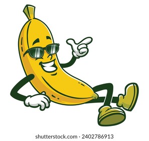 Banana relax with sunglasses cartoon mascot illustration character vector clip art