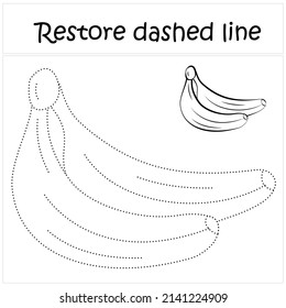 Banana. Repair the dotted line. Handwriting practice. Educational game for toddlers and preschoolers. Cartoon style. Isolated vector illustration, eps