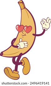 Banana retro groovy mascot character 