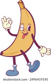 Banana retro groovy mascot character 