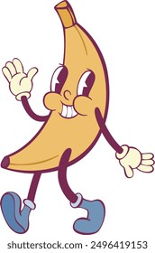 Banana retro groovy mascot character 