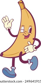 Banana retro groovy mascot character 