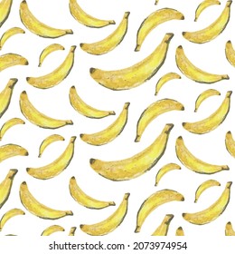 Banana seamless cartoon pattern background, vector fruit seamless yellow banana bunch illustration. Drawing texture.