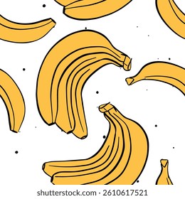 banana seamless doodle vector pattern. Vector illustration