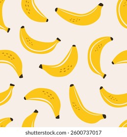 Banana seamless pattern. Abstract banana fruit print, hand drawn wrapping paper design with organic exotic plant, vegetarian food design. Vector texture.