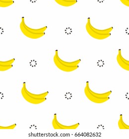 Banana seamless pattern. Bananas with circles in 80s style, textile graphic. Vector