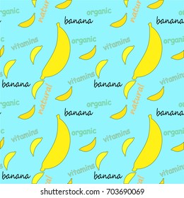 Banana seamless pattern blue background