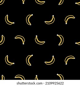 banana seamless pattern, bright vector illustration on black background.