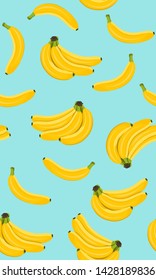 Banana seamless pattern, Bunch of ripe bananas on a blue background. vector illustration.