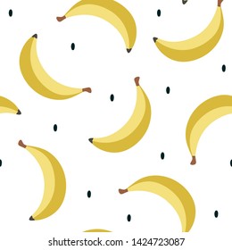 Banana seamless pattern, cartoon cute fruit vector illustration