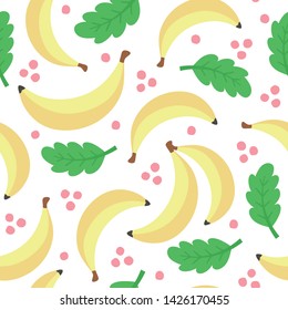 Banana seamless pattern, cartoon cute fruit vector illustration