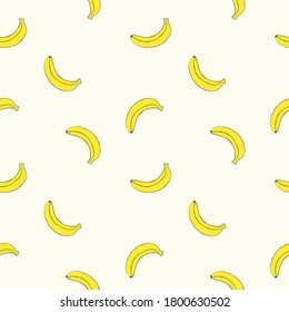 Banana nahtlose Muster Design für Textilien. Gelbe Bananen auf hellpastellfarbenem Hintergrund. - Vektorgrafik