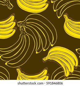 Banana seamless pattern fruit background, vector illustration