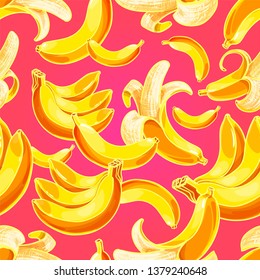 Banana seamless pattern. Hand drawn exotic fruit. Summer tropical vector background for design, packaging, fabric, wrapping paper.