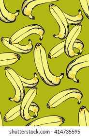 Banana seamless pattern. Hand drawn vector illustration.
