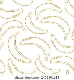 Banana seamless pattern in line art style. Wrapping paper, banner, poster, print. Vector illustration on a white background.