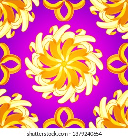 Banana seamless pattern with mandalas. Hand drawn exotic fruit. Summer tropical vector background for design, packaging, fabric, wrapping paper.