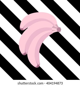 Banana seamless pattern on black strips. Vector background