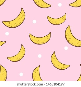 Banana seamless pattern on pink background. cute fruit fabric print.