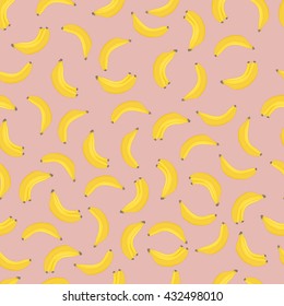 Banana seamless pattern on pink background. Fresh ripe delicious fruit. Vector illustration.