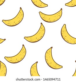 Banana seamless pattern on white background. cute fruit fabric print.