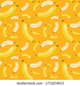 Banana seamless pattern on yellow background illustration