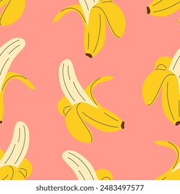 Banane nahtloses Muster mit geöffneten Bananen. Handgezeichnetes Muster zum Verpacken von Papier, Verpackung, Stoff