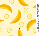Banana seamless pattern with banana slices. Wrapping paper, gift card, poster, banner design. Vector illustration.