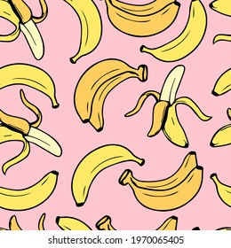 banana seamless pattern. Suitable for textiles, packaging, wallpaper, etc. Objects isolated on background. Vector illustration.
