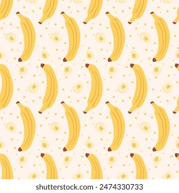 Banana seamless pattern. Sweet dessert repeat background. Vector hand drawn flat illustration.