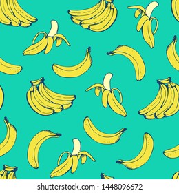 Banana seamless pattern, vector background with yellow bananas for Hawaiian shirt