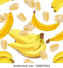 Banana seamless pattern vector. Bunch of Ripe bananas on a white background. For food design, restaurant, wrapping, health care products
