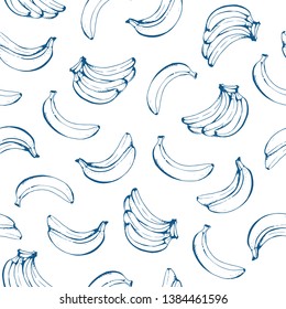 Banana seamless pattern, vector food background with bananas