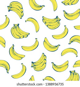 Banana seamless pattern, vector food background with yellow bananas