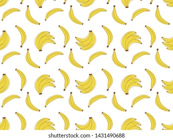 Banana seamless pattern. Yellow exotic fruit. Food print for dress. Vector sketch background. Fashion design. Hand drawn doodle wallpaper