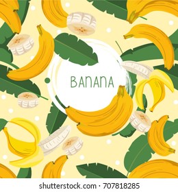 Banana Seamless Pattern. Yellow Tropical Fruit Background.