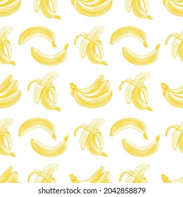 Banana nahtloses Muster.Handgezeichnete Vektorgrafik in Gravierungsstil.